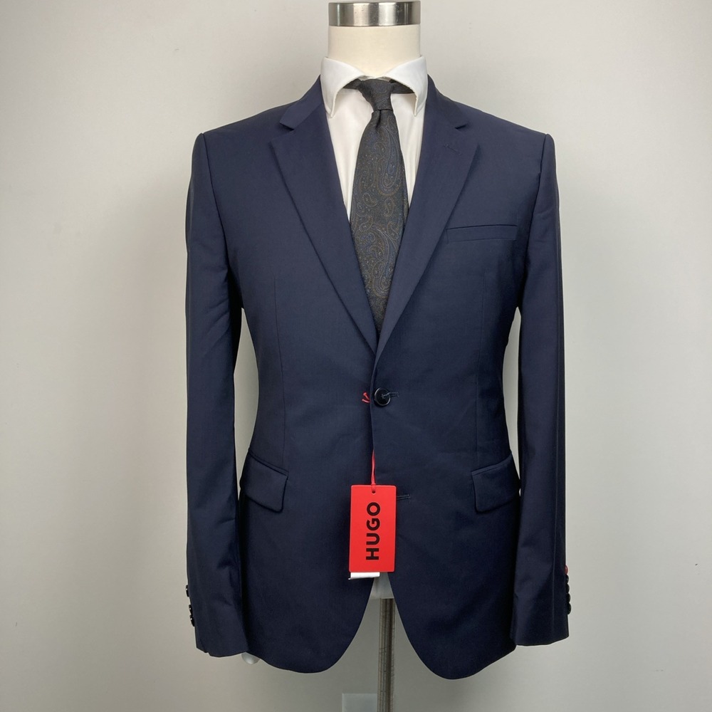 Hugo Boss Mens Modern fit Suit Jacket Blazer 40R Navy Blue Solid 100 Virgin Wool